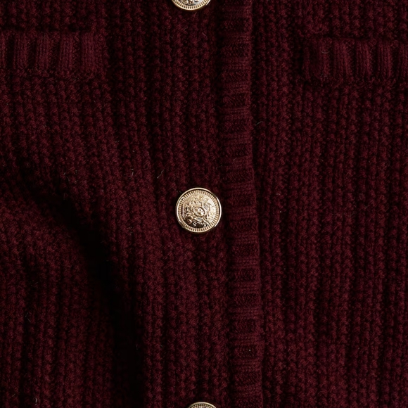 NWT H&M Cotton Blend Short Slim-fit Textured-knit Cardigan Burgundy Red XS M XL - Picture 6 of 6